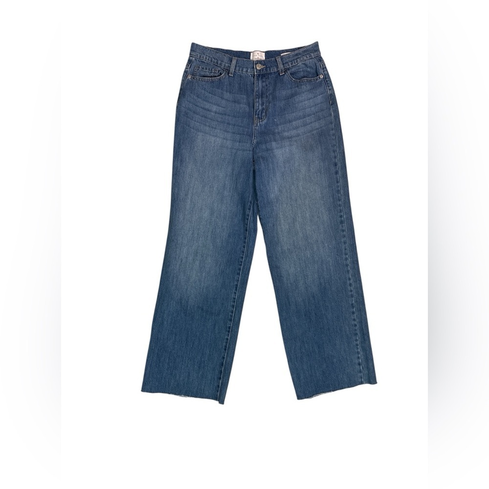 True Craft Relaxed Wide Leg Raw Hem 100% Cotton Denim Jeans Size 6